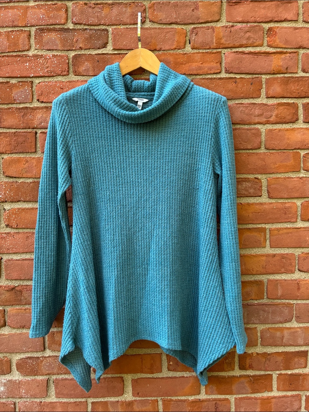Sonoma Teal Cowl Neck Waffle Knit Sweater